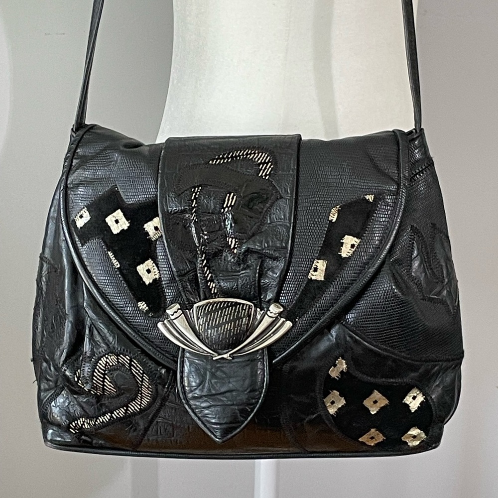 80s Vintage Black Leather Fifth Avenue bag